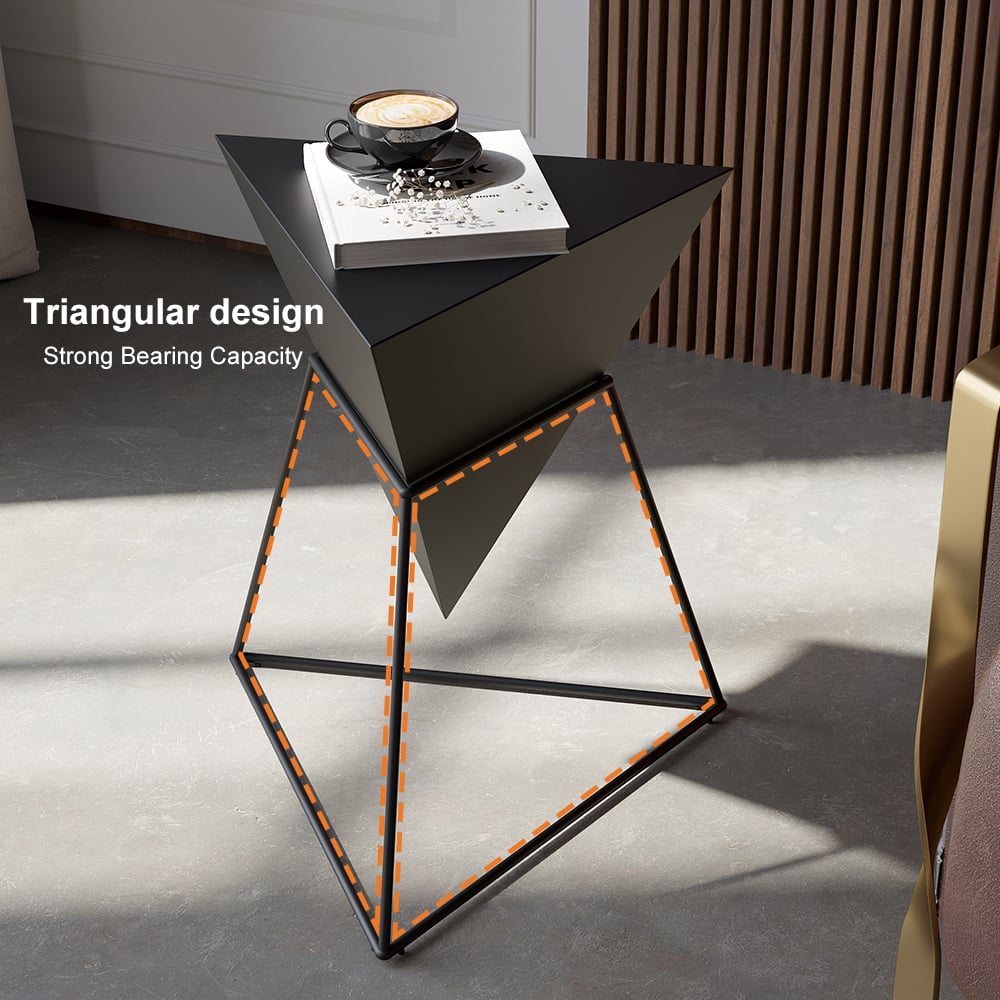 HMR Triangle Side Table with Metal Base - Black, Wood