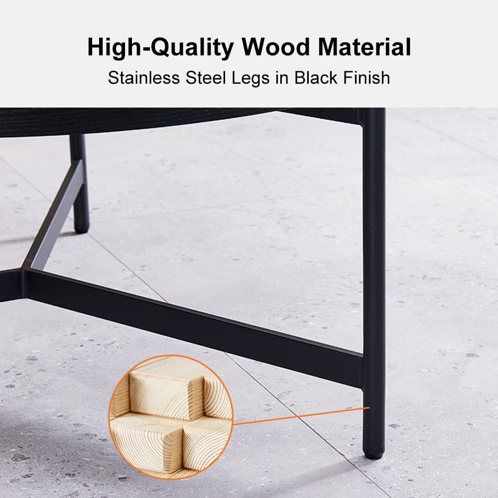 HMR Modern Round Lift-Top Coffee Table with Stools - White/Black