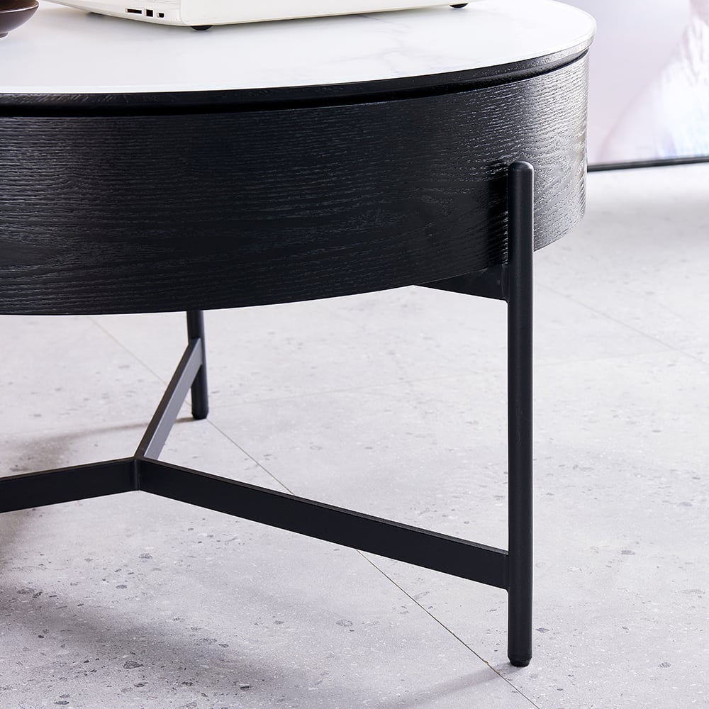HMR Modern Round Lift-Top Coffee Table without Stools - White/Black
