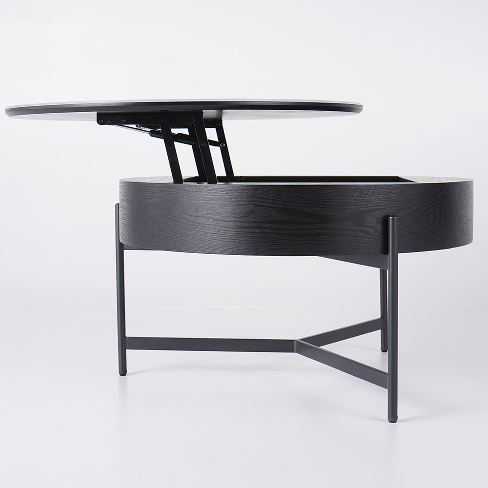HMR Modern Round Lift-Top Coffee Table without Stools - White/Black