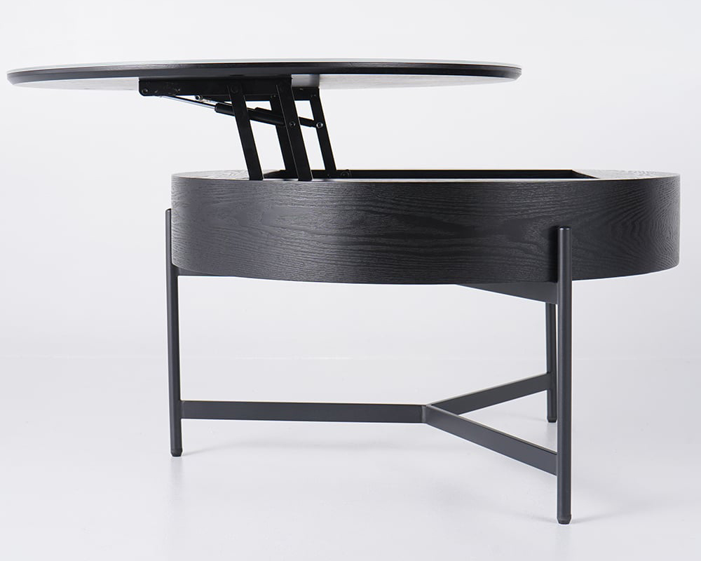 HMR Modern Round Lift-Top Coffee Table without Stools - White/Black