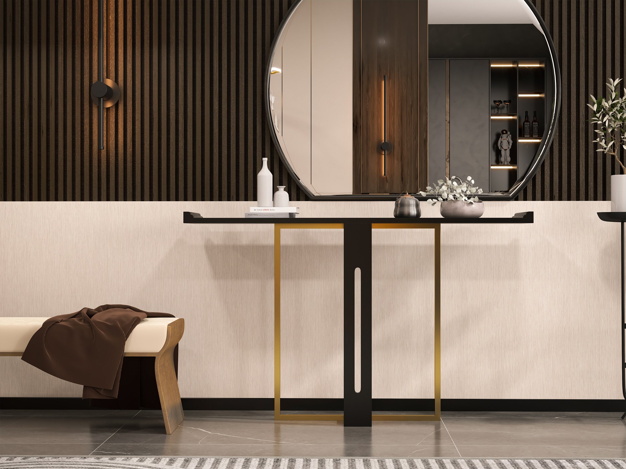HMR Narrow 47" Console Table - Black/Gold
