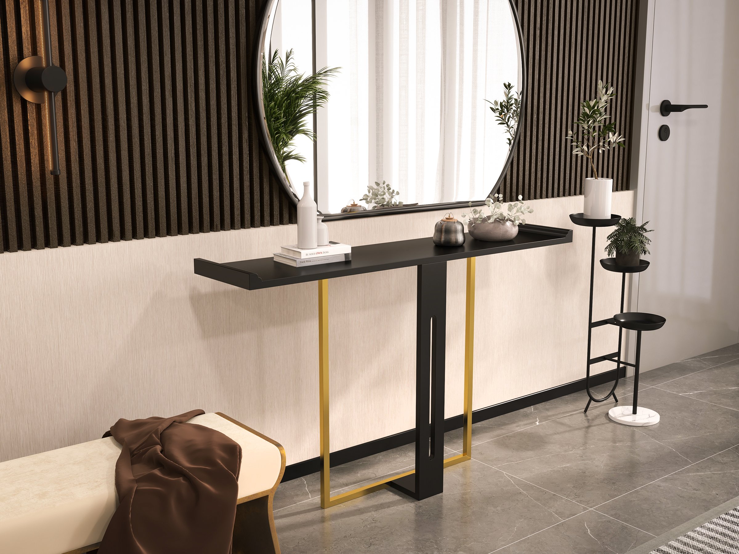 HMR Narrow 47" Console Table - Black/Gold