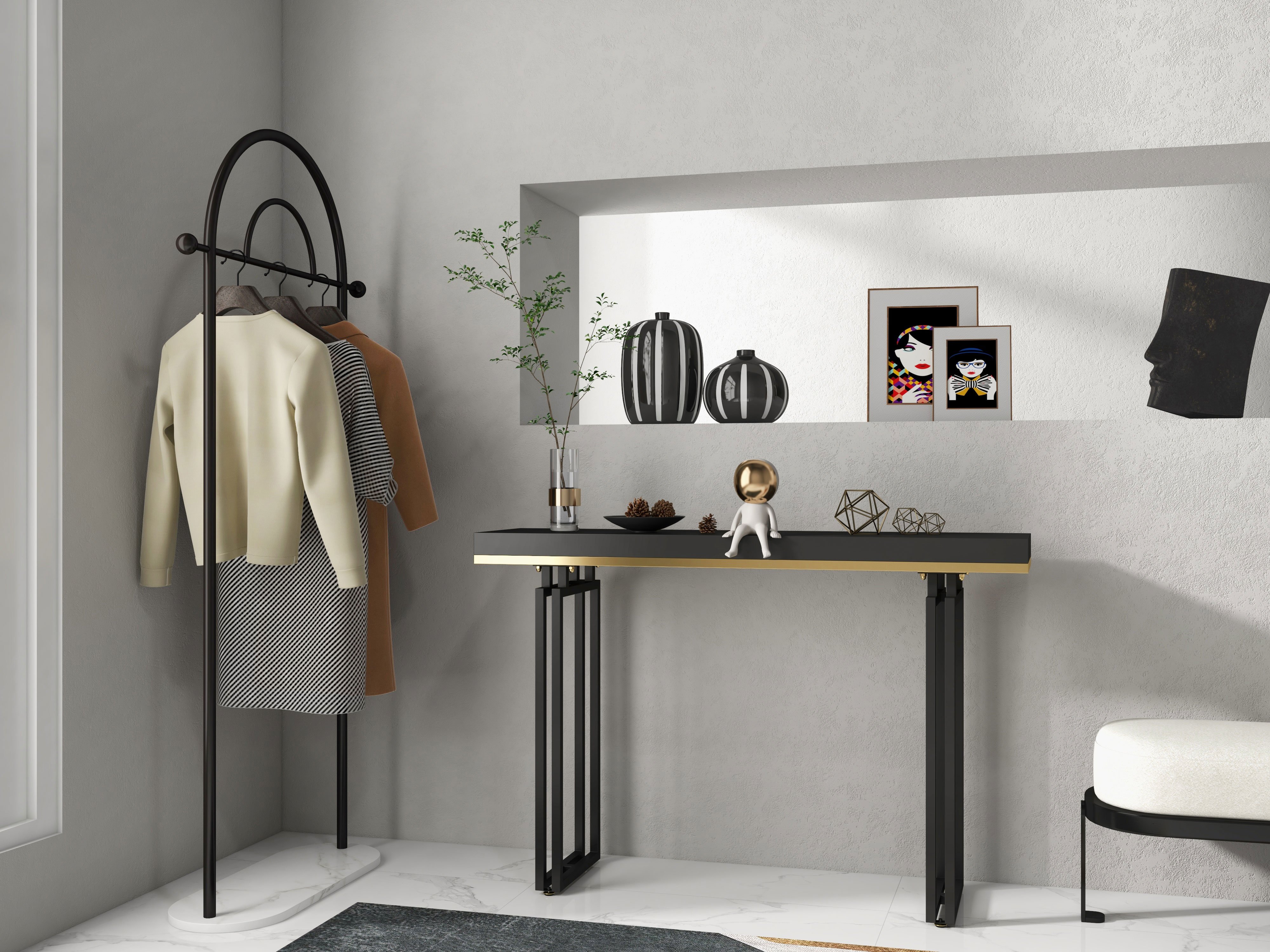 HMR - Accent Solid Wood and Metal Narrow Console Table in Large 47" in 47.2"L