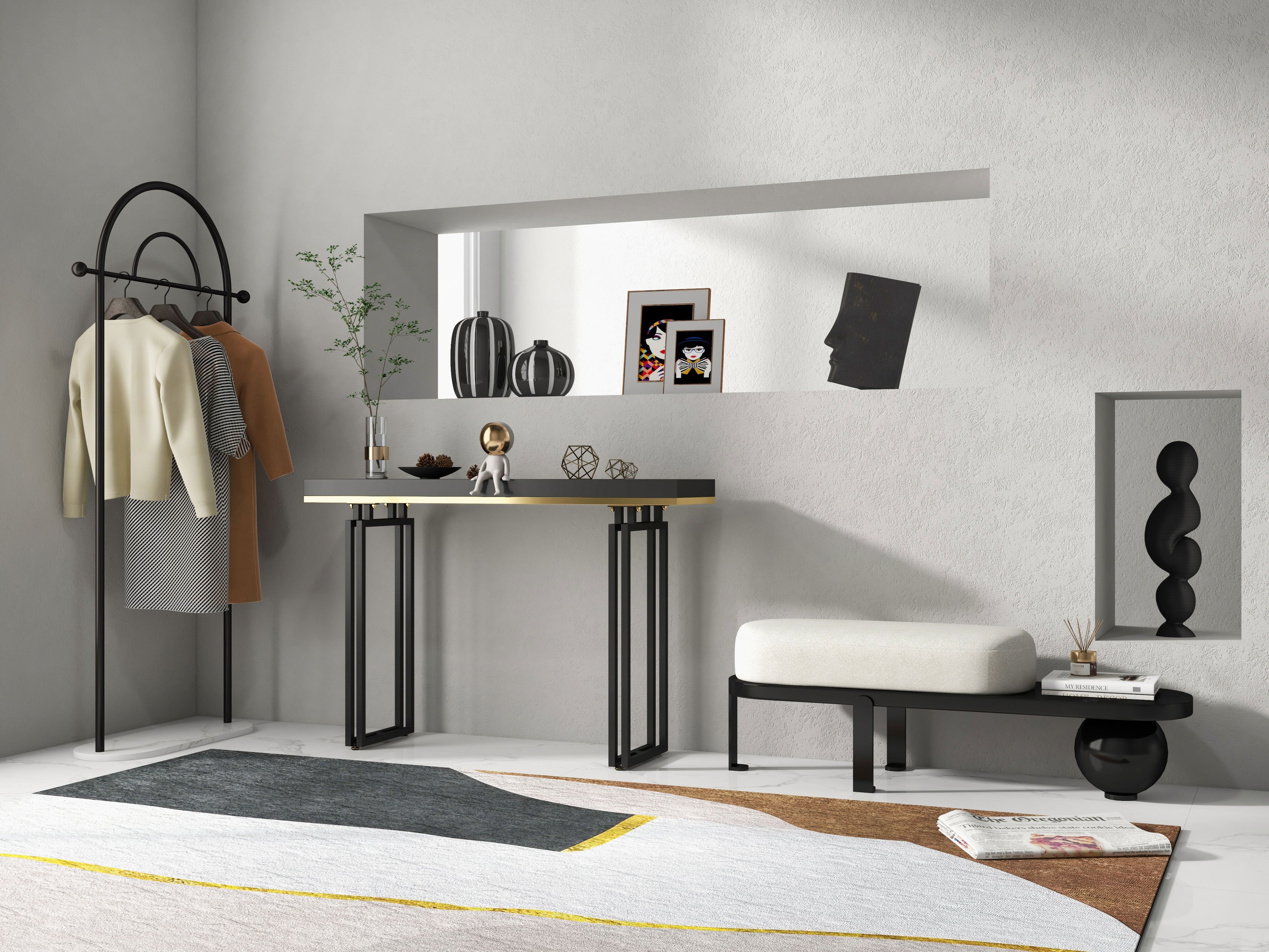 HMR - Accent Solid Wood and Metal Narrow Console Table in Large 47" in 47.2"L