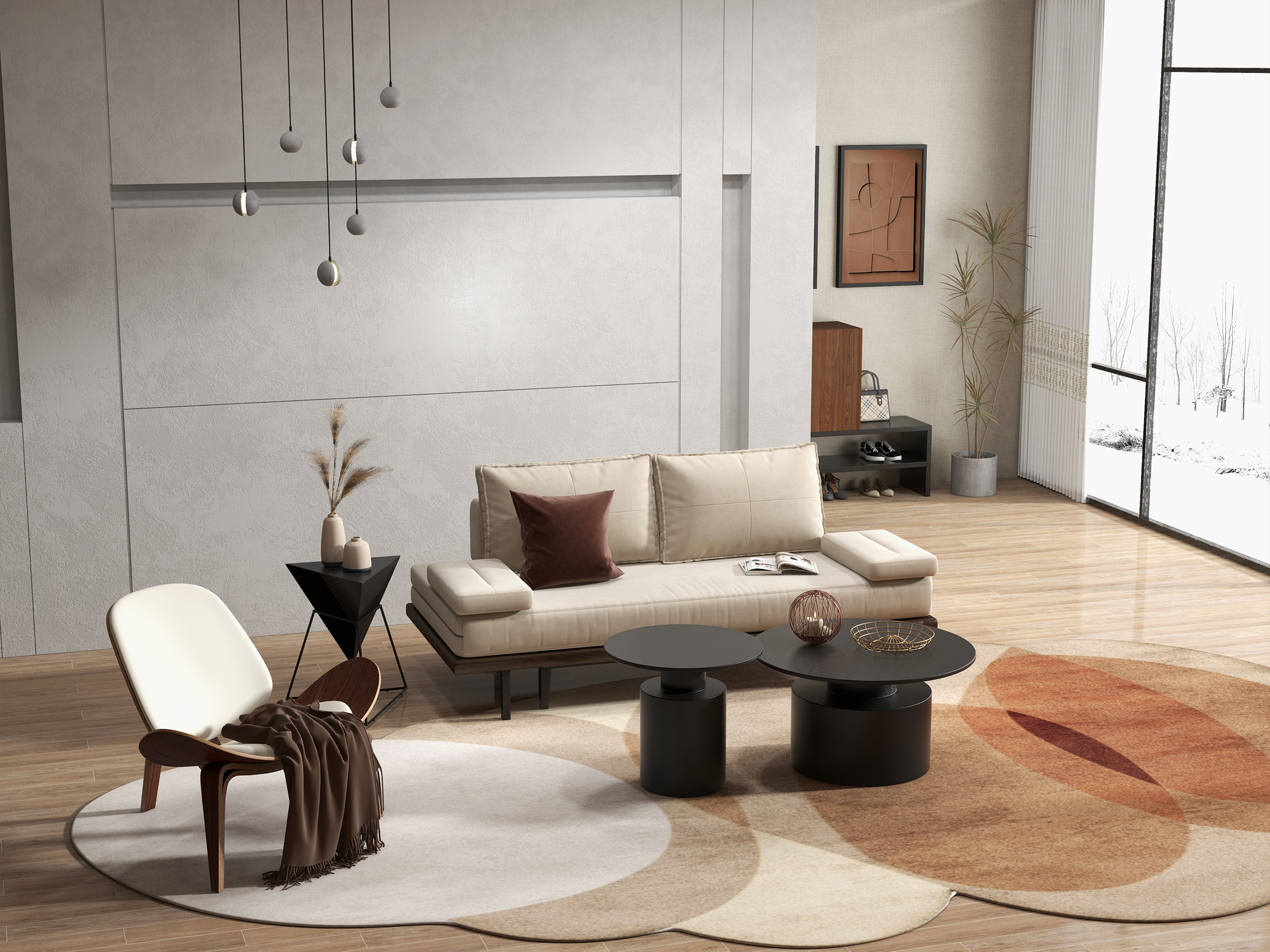 HMR - Round Metal Coffee Table Set of 2 in Black