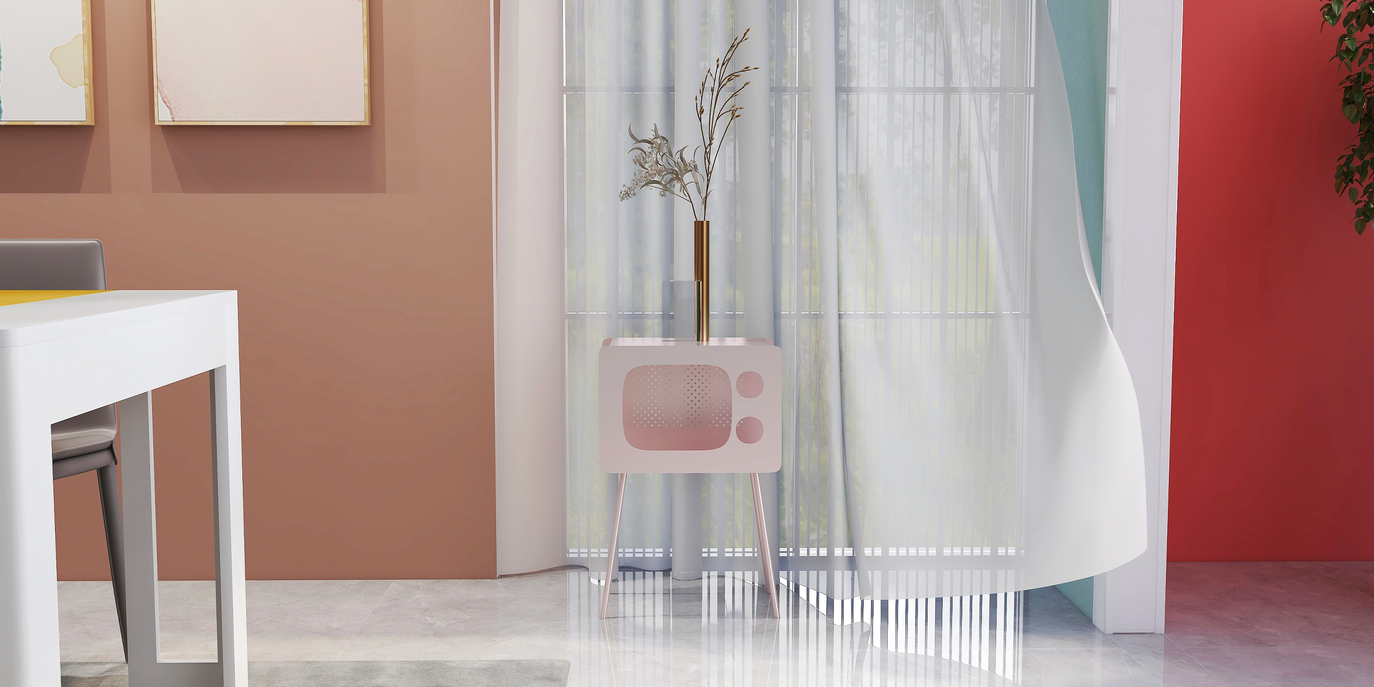 HMR Stert Series Modern End Table - Fresh Pink