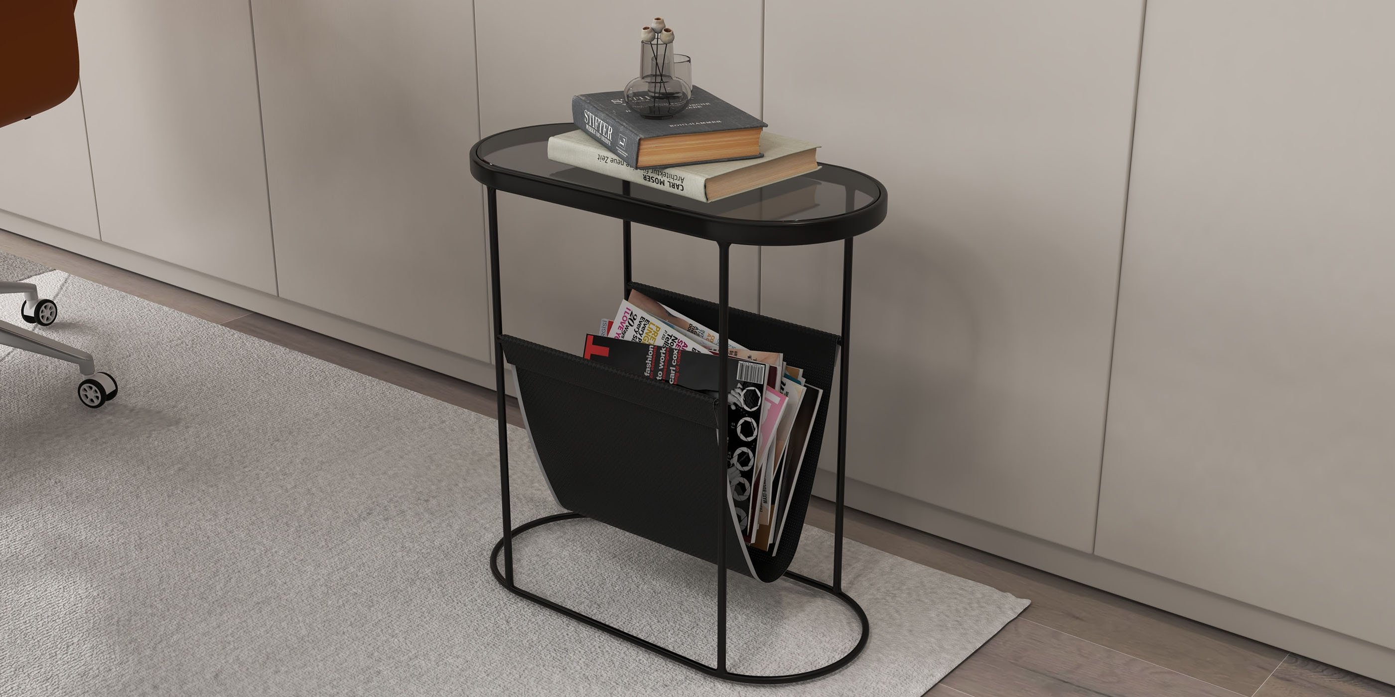 HMR - Oval Table Magazine Holder in Black