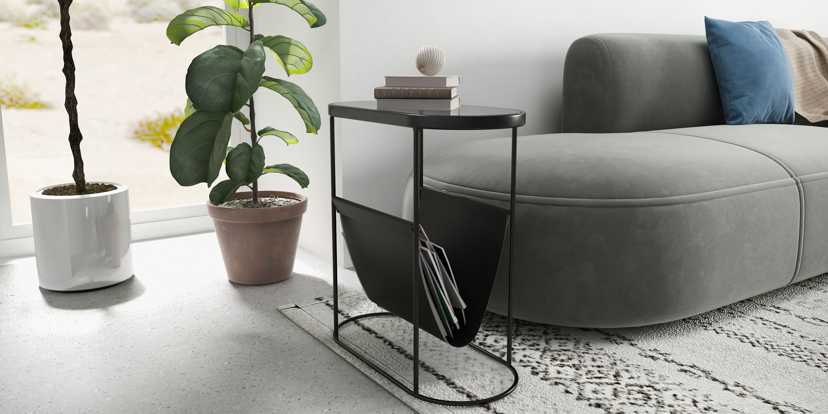 HMR - Oval Table Magazine Holder in Black