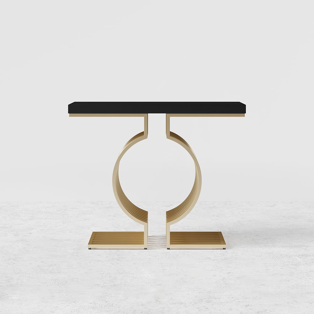 HMR Modern Narrow Console Table with Geometric Metal Base Entryway Table - Black, 47.2"