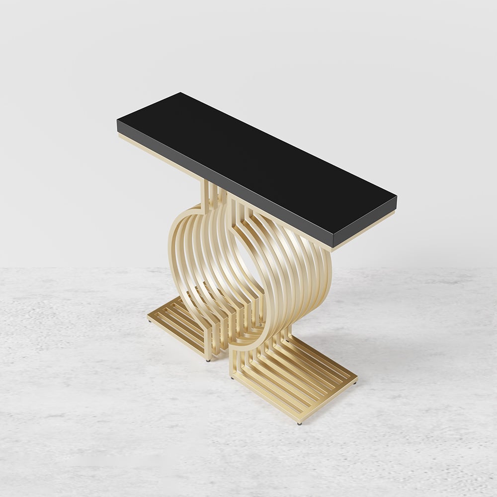 HMR Modern Narrow Console Table with Geometric Metal Base Entryway Table - Black, 47.2"