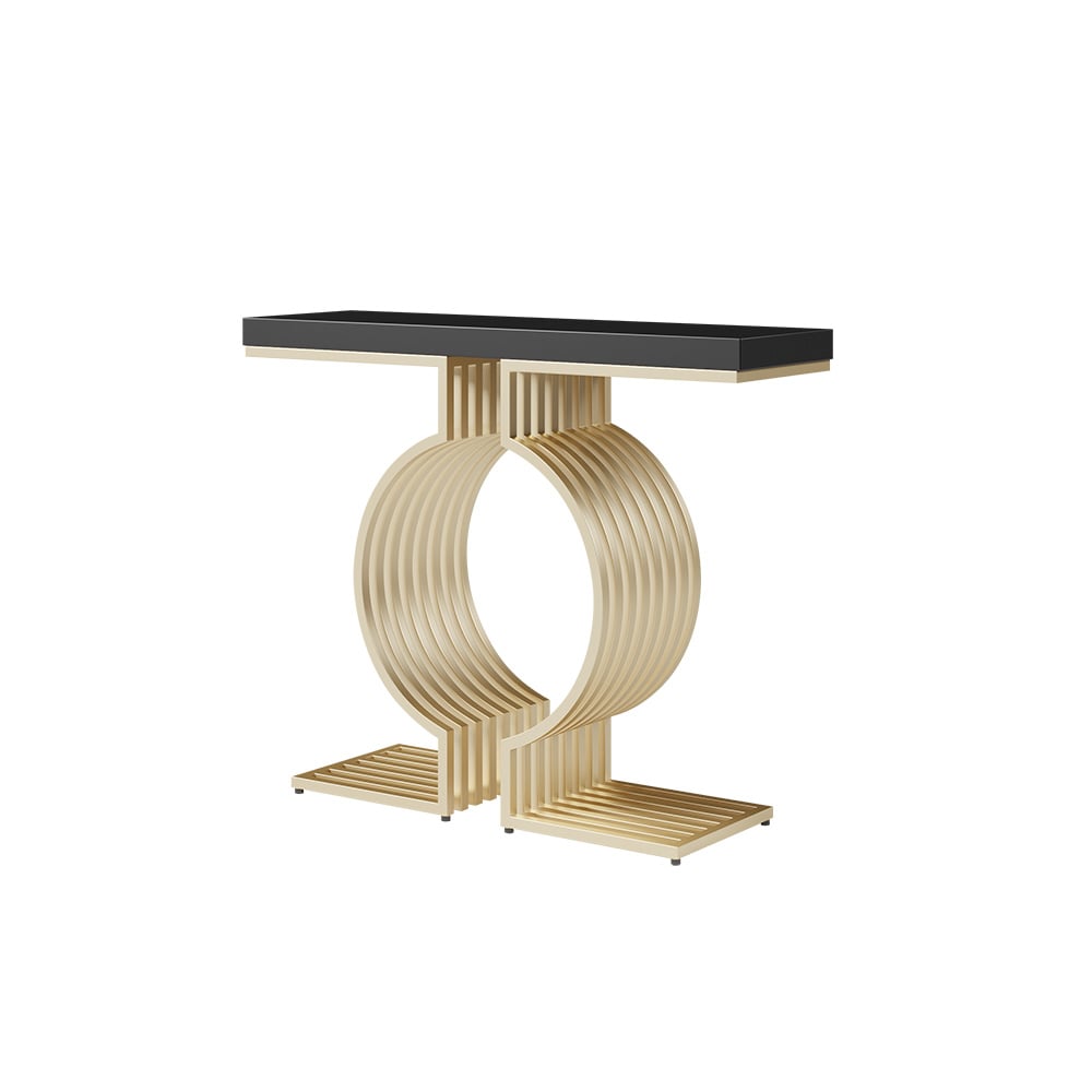HMR Modern Narrow Console Table with Geometric Metal Base Entryway Table - Black, 47.2"