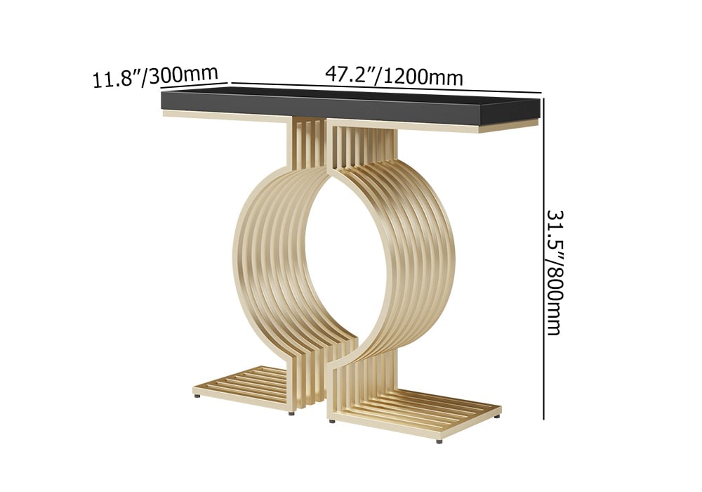 HMR Modern Narrow Console Table with Geometric Metal Base Entryway Table - Black, 47.2"