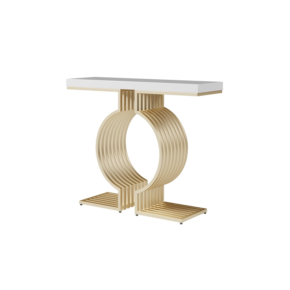 HMR Modern Narrow Console Table with Geometric Metal Base Entryway Table - White, 47.2"