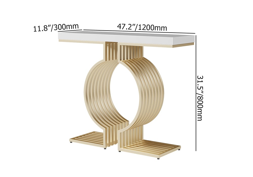 HMR Modern Narrow Console Table with Geometric Metal Base Entryway Table - White, 47.2"