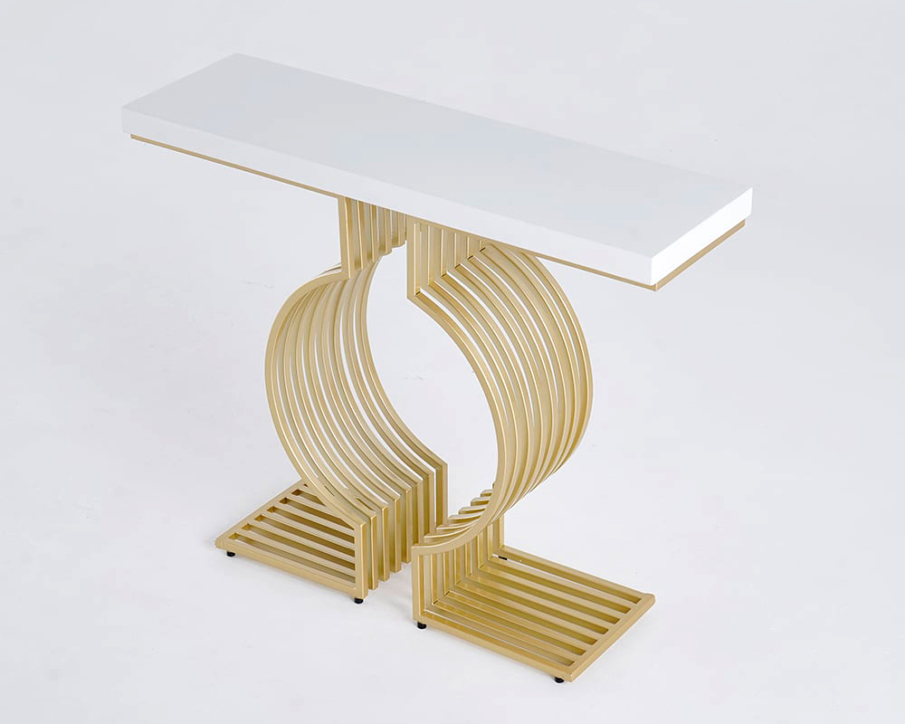 HMR Modern Narrow Console Table with Geometric Metal Base Entryway Table - White, 39.4"