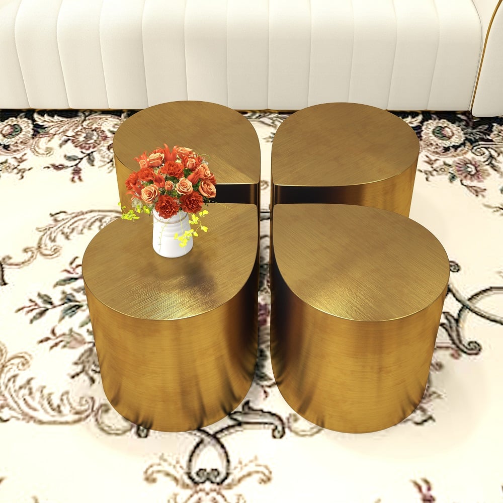 HMR - Metal Side Table in Water Drop Design End Table in Brushed Gold