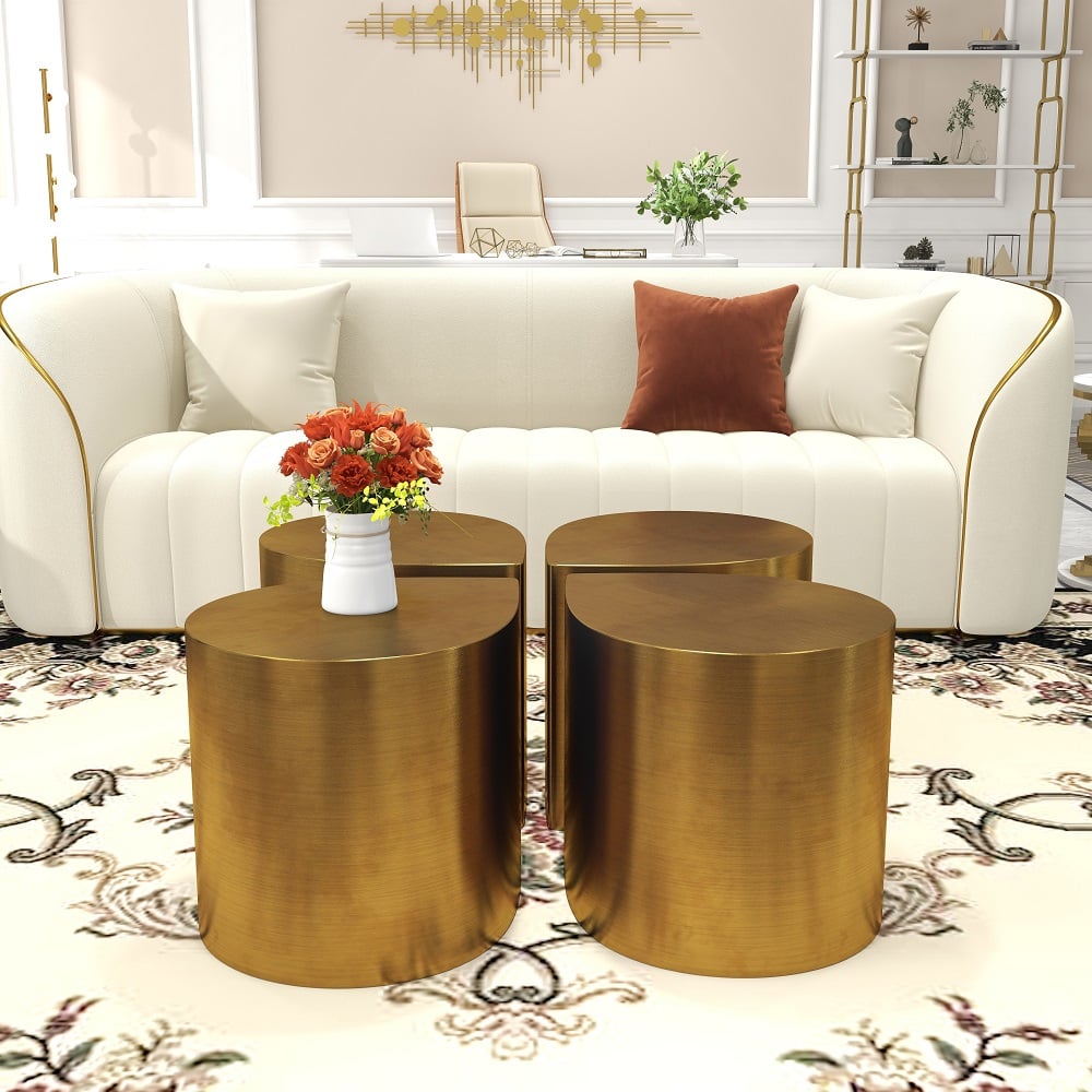 HMR - Metal Side Table in Water Drop Design End Table in Brushed Gold