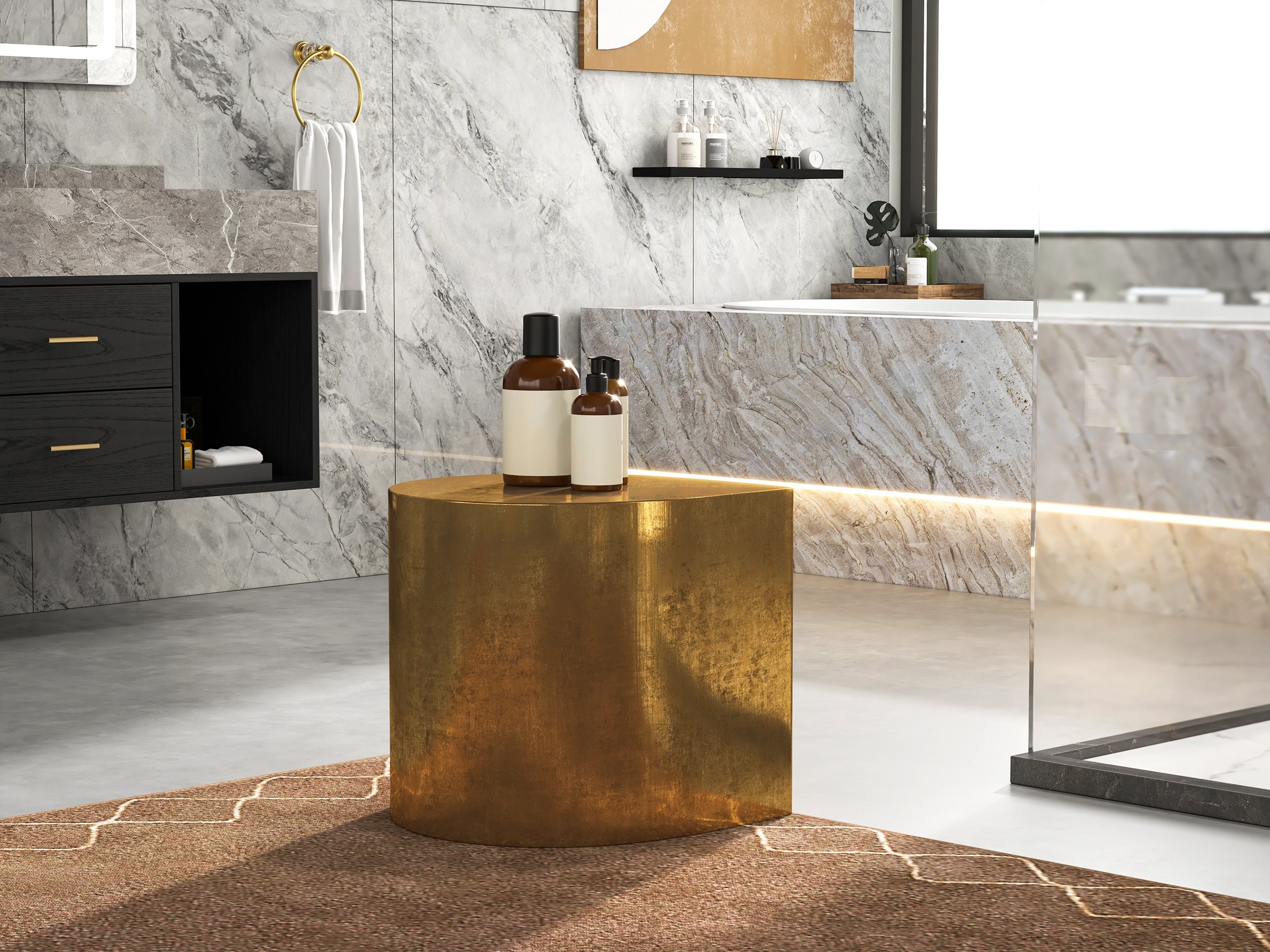 HMR - Metal Side Table in Water Drop Design End Table in Brushed Gold
