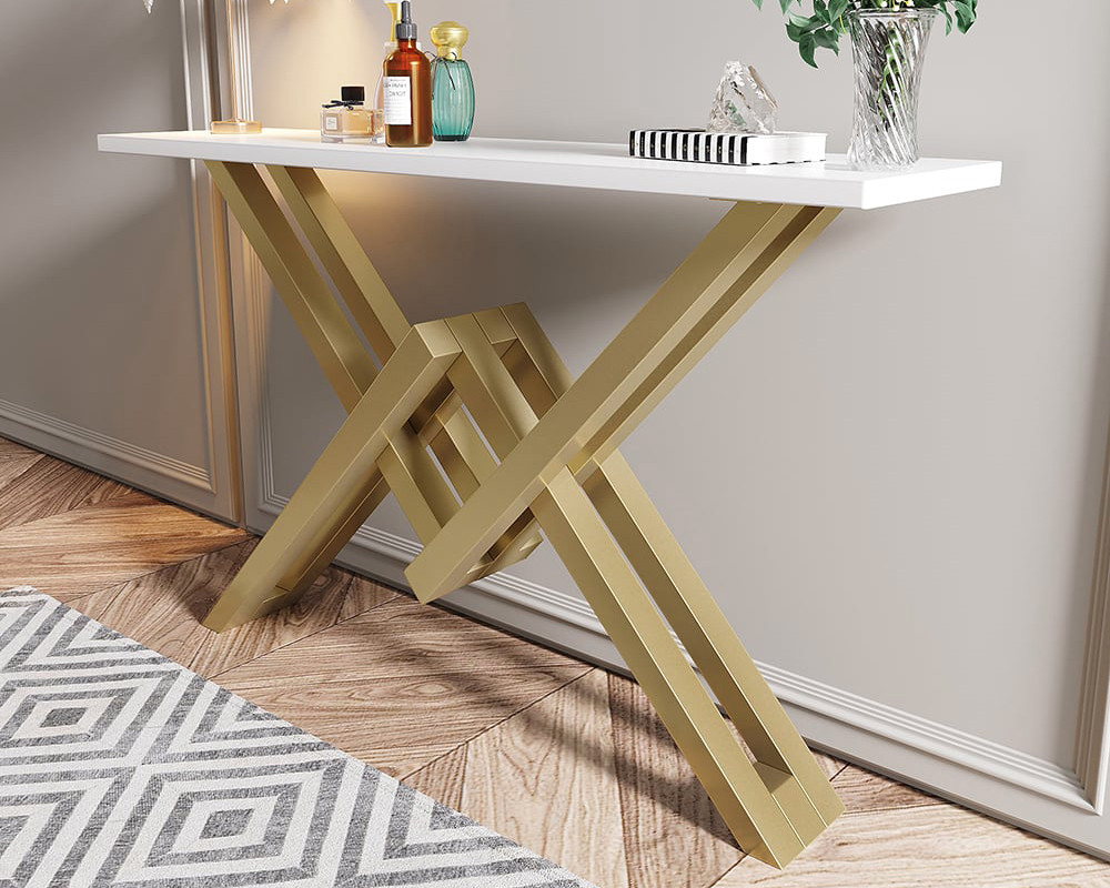 HMR 47" Narrow Console Table with Base Metal - White