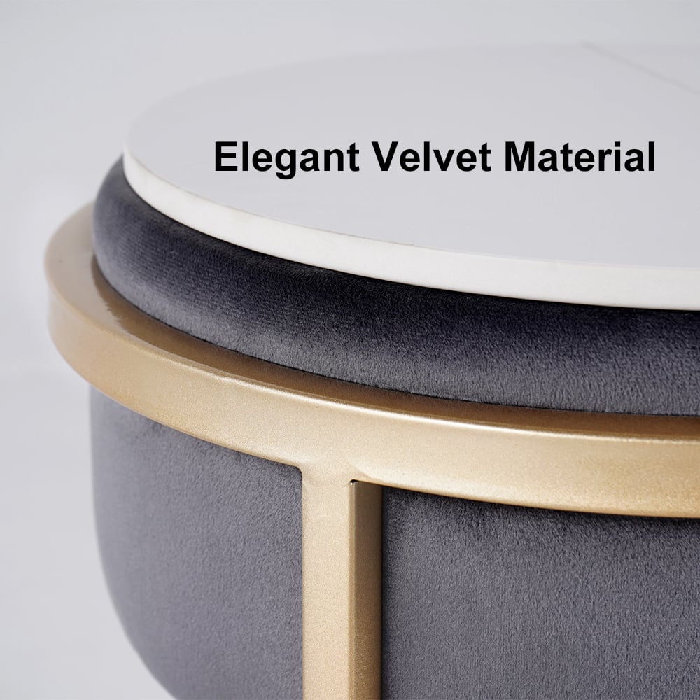 HMR - Round Sintered Stone Side Table Velvet Gold Finish in Gray