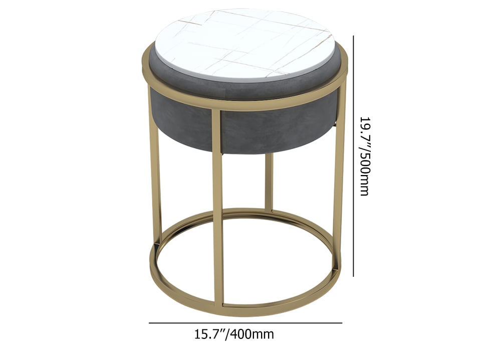 HMR - Round Sintered Stone Side Table Velvet Gold Finish in Gray