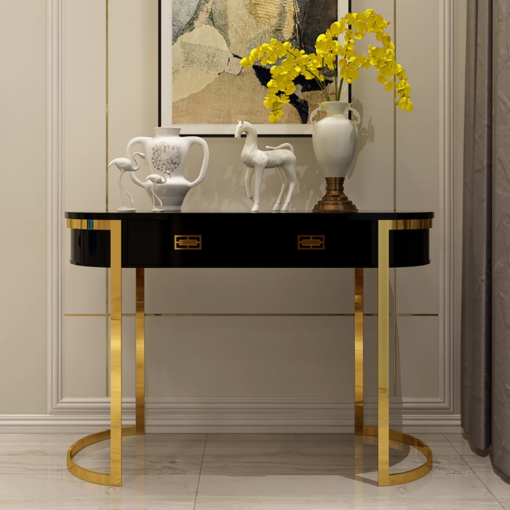 HMR Modern Console Table with Drawers - Black