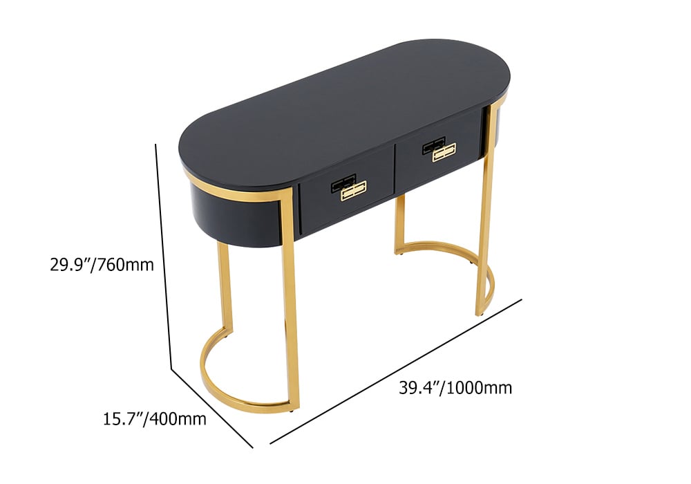 HMR Modern Console Table with Drawers - Black