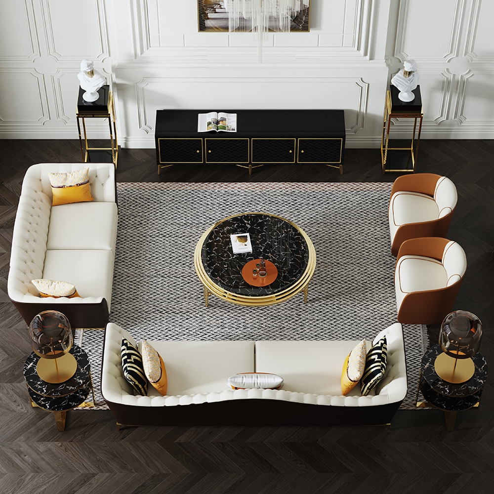 HMR - 2-Tier Round Marble End Table with Storage in Black