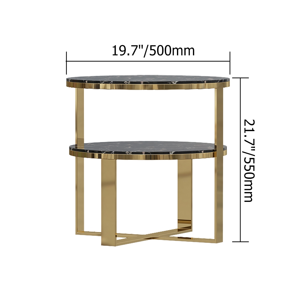HMR - 2-Tier Round Marble End Table with Storage in Black