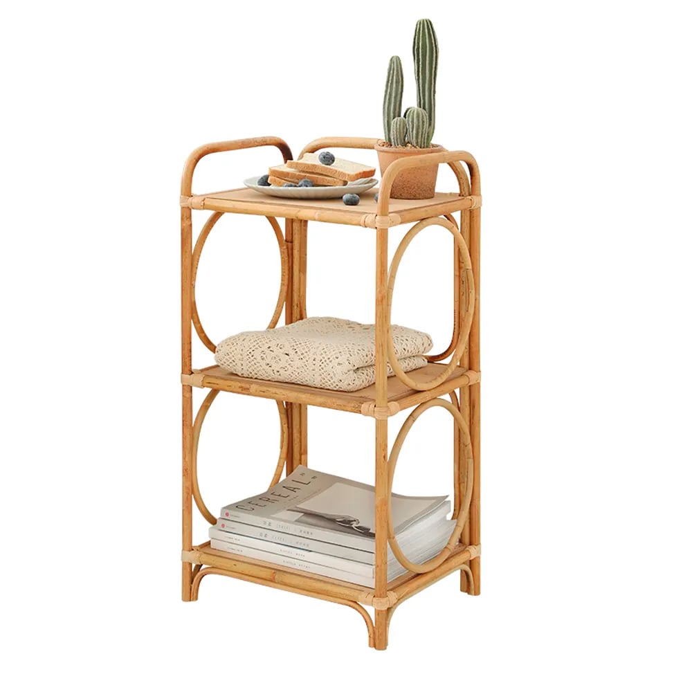 HMR - Farmhouse Side Table with 3-Tier End Table in Wood and Rattan