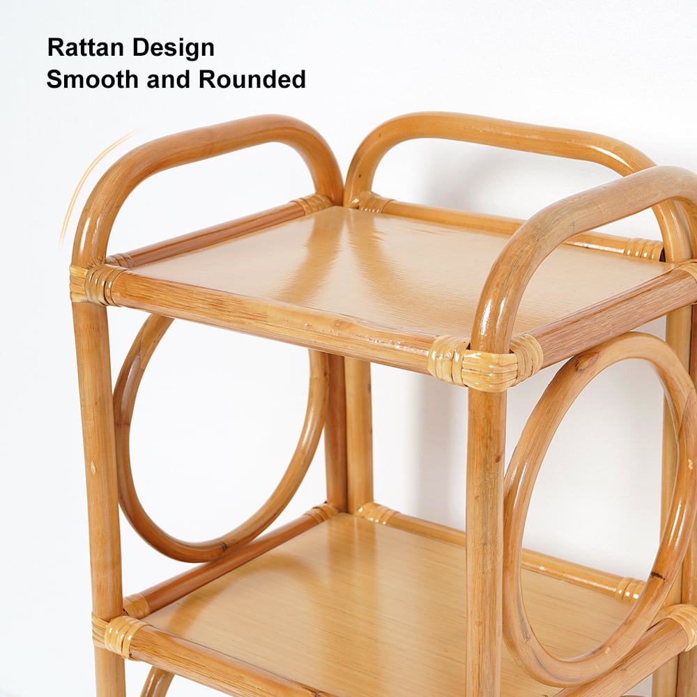 HMR - Farmhouse Side Table with 3-Tier End Table in Wood and Rattan