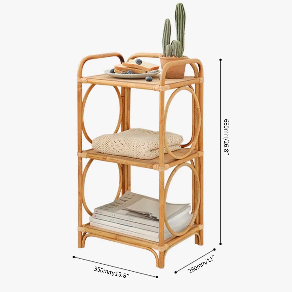 HMR - Farmhouse Side Table with 3-Tier End Table in Wood and Rattan