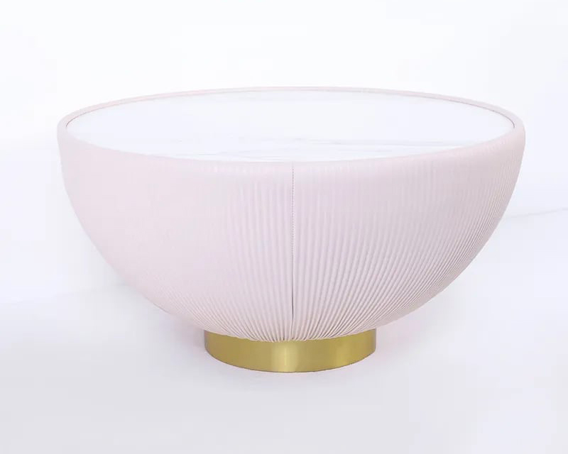 HMR Round Sintered Stone Leather Drum Coffee Table - Beige, 28"