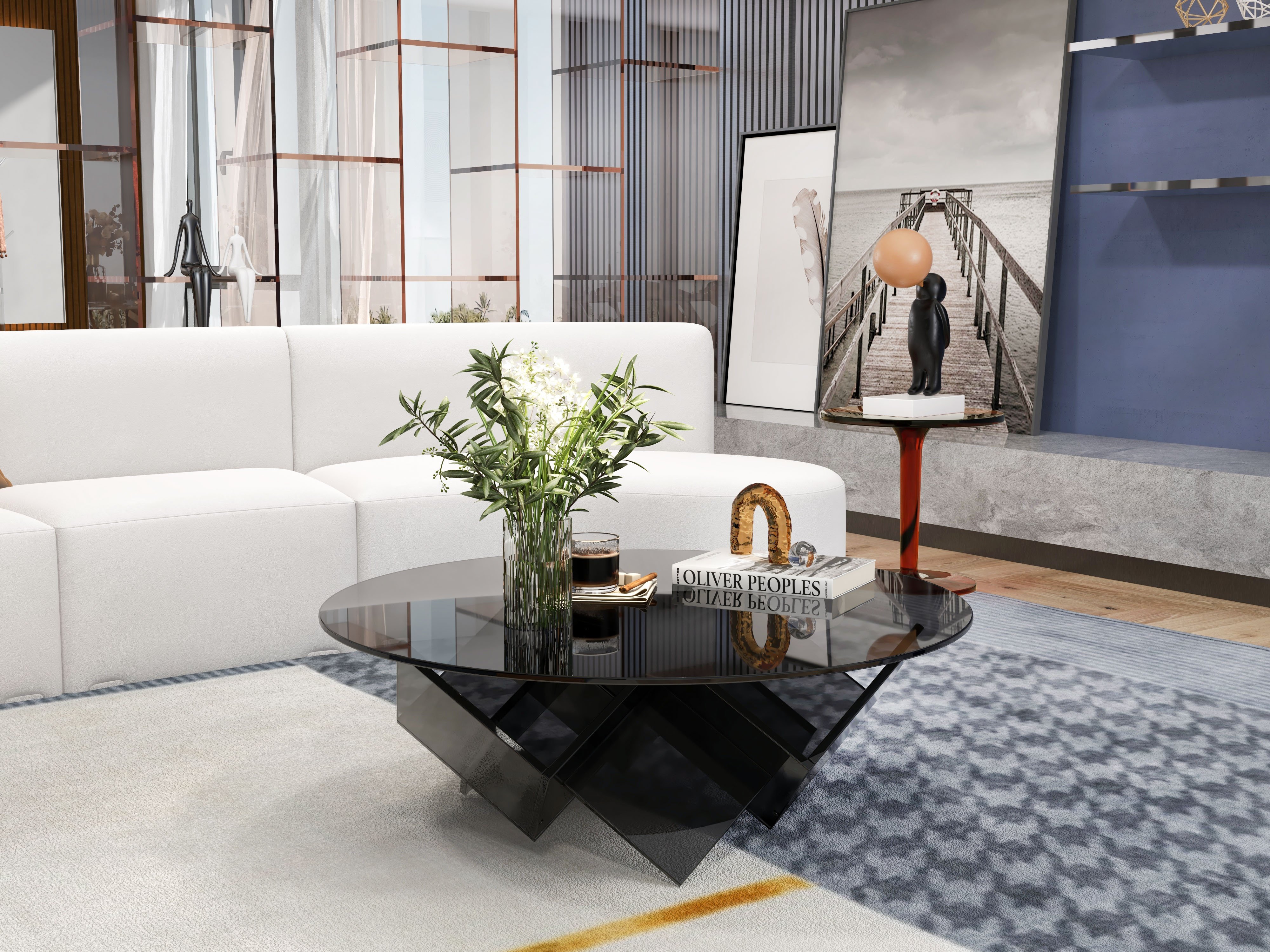 HMR - End and Accent and Clear Side Table in Amber