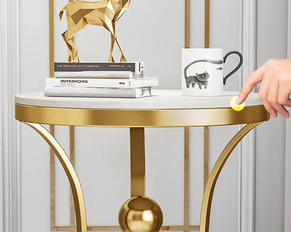 HMR Modern Round End Table with Stream-Lined Metal Pedestal - White