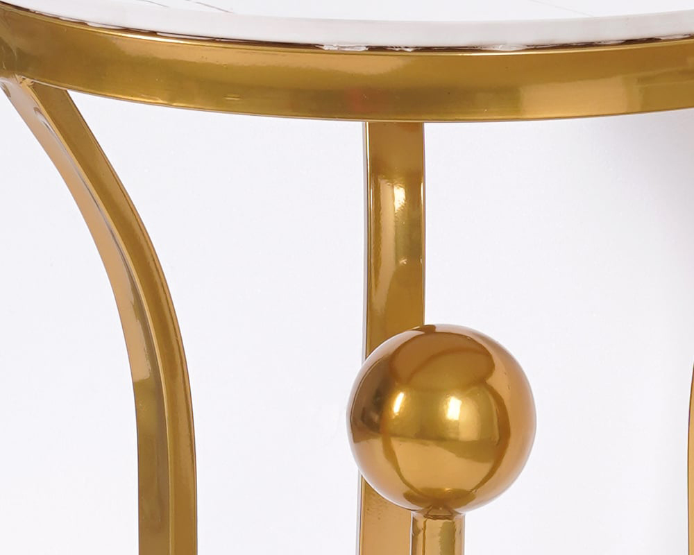 HMR Modern Round End Table with Stream-Lined Metal Pedestal - White