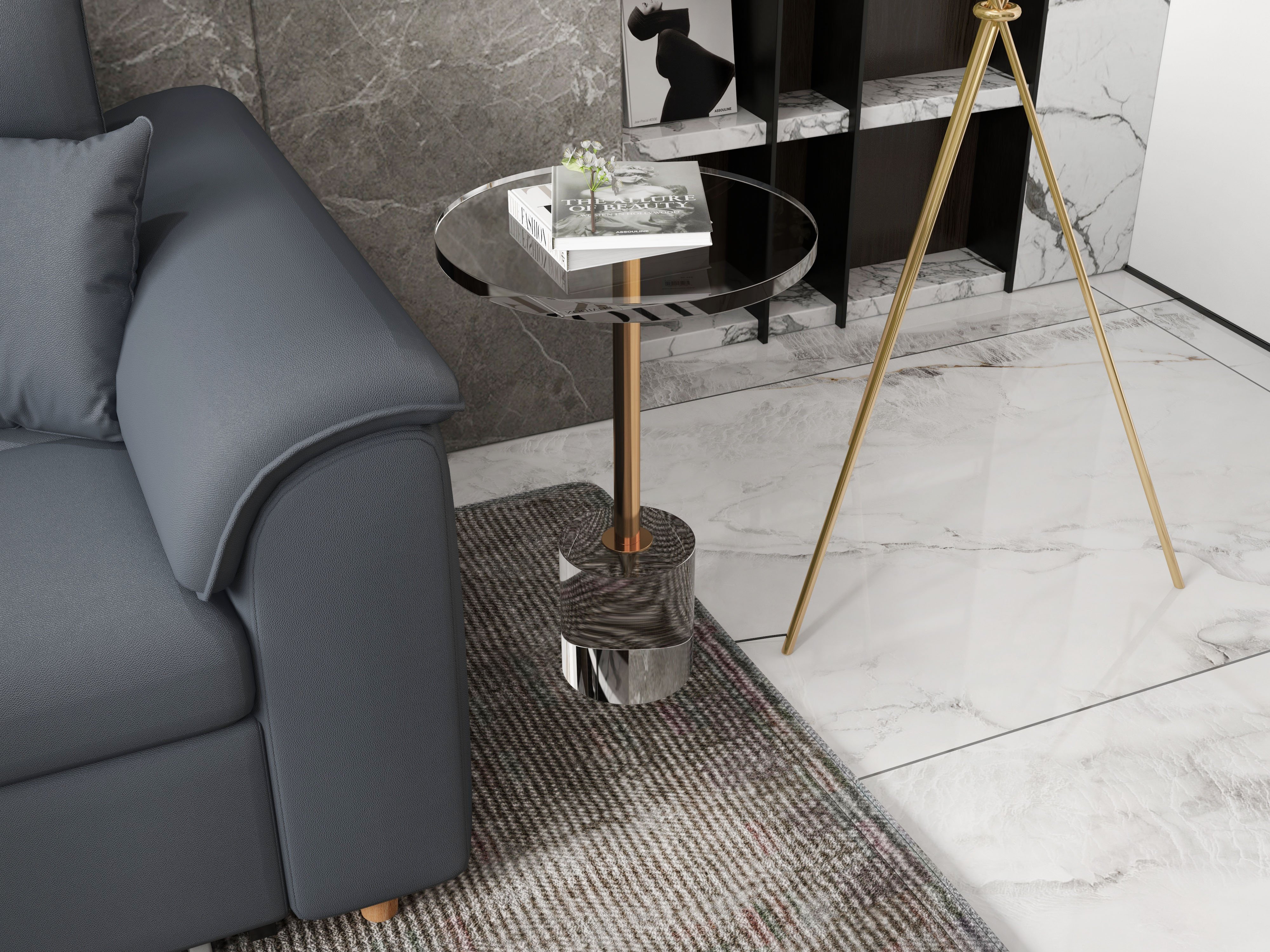 HMR - Side Table End Table Stainless Steel in 22.4"H