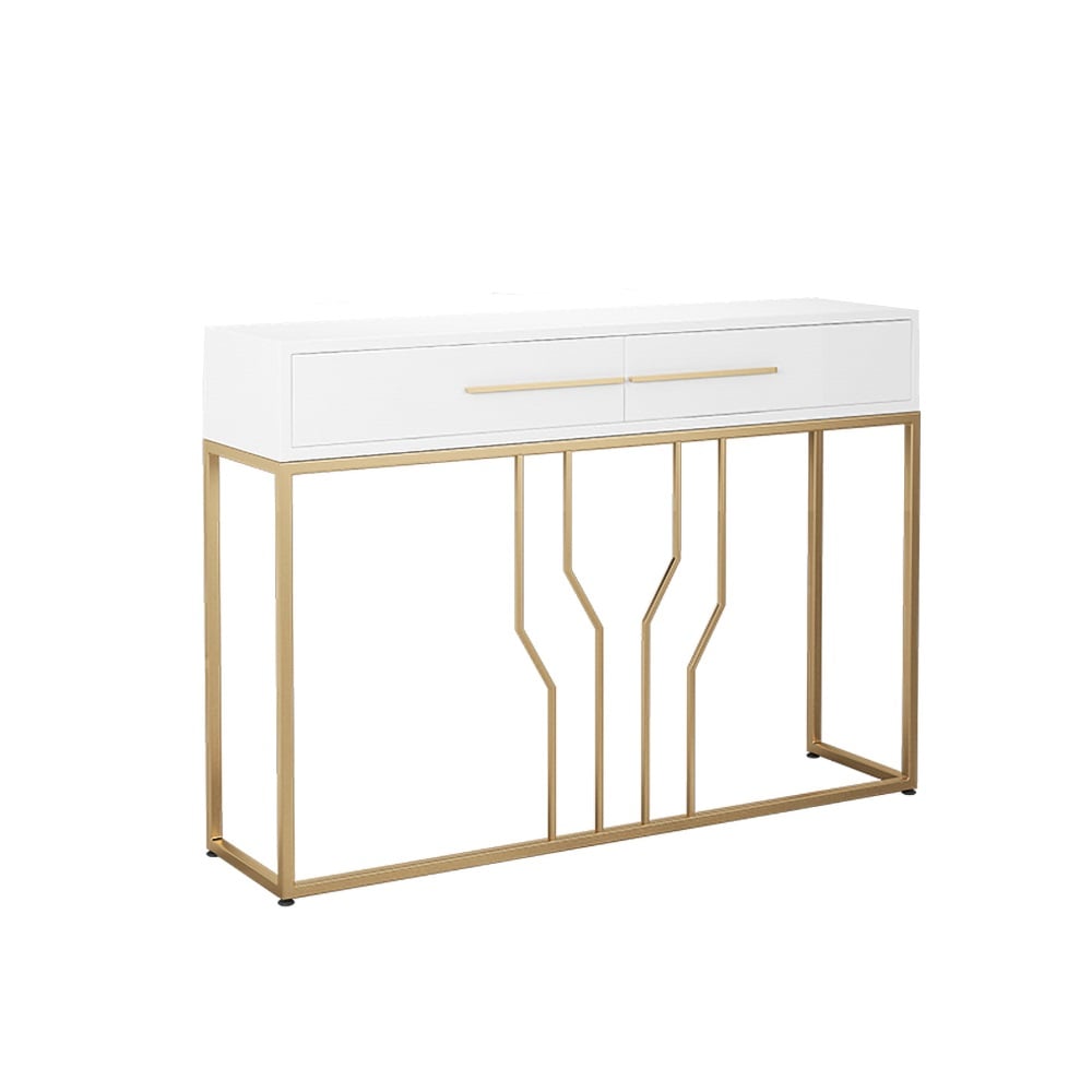 HMR Modern Narrow Console Table with Storage & Drawers - White