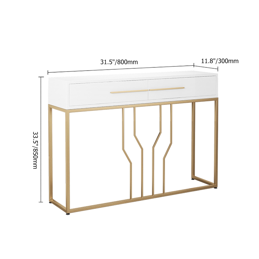HMR Modern Narrow Console Table with Storage & Drawers - White