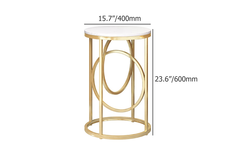 HMR - End Table Marble Top Side Table Metal in White