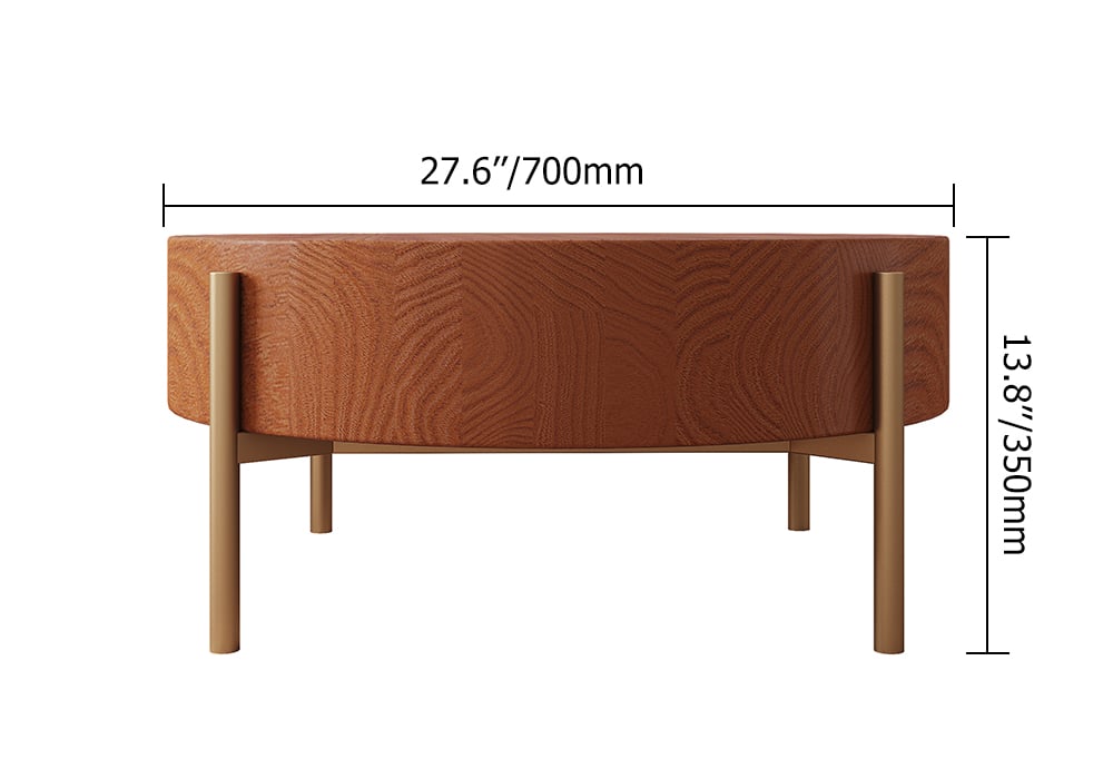 HMR - Retro Round Coffee Table with Metal Legs in Wood