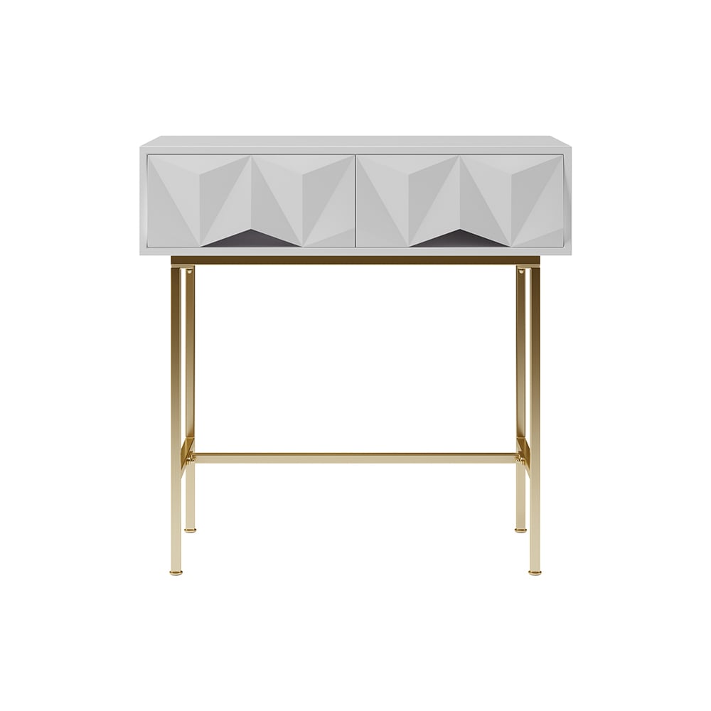 HMR - Modern Console Solid Wood and Metal Table with Drawers in White