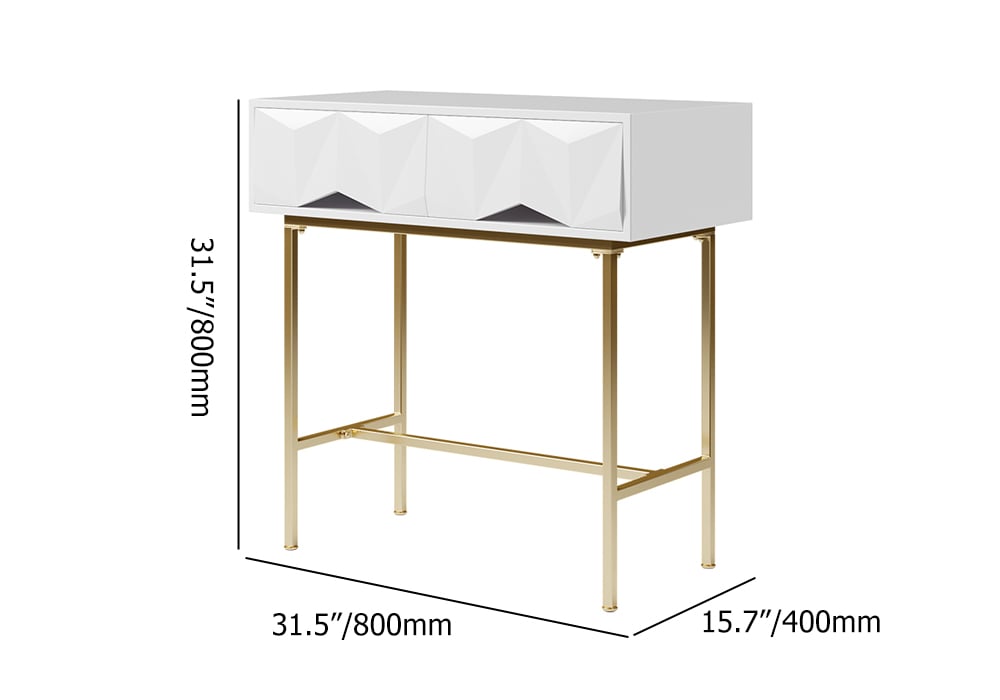 HMR - Modern Console Solid Wood and Metal Table with Drawers in White