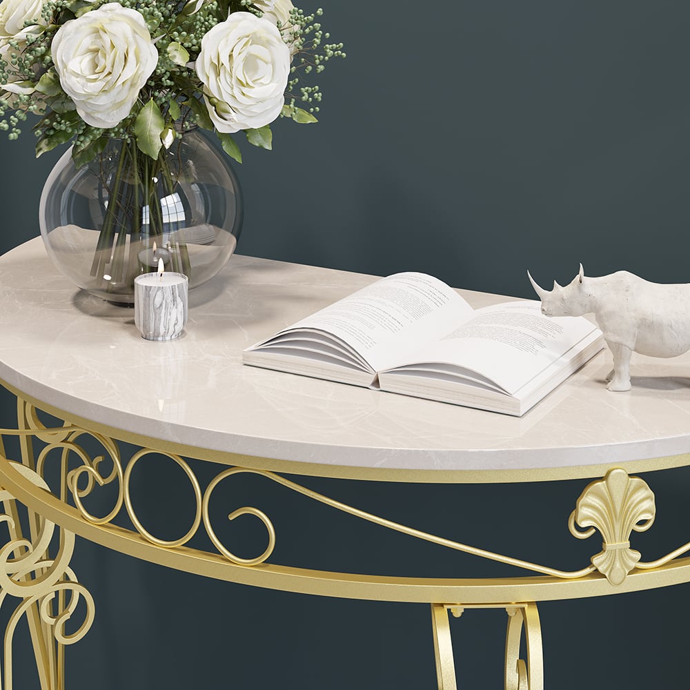 HMR - Modern Metal Console Table with Classical Frame in Gold