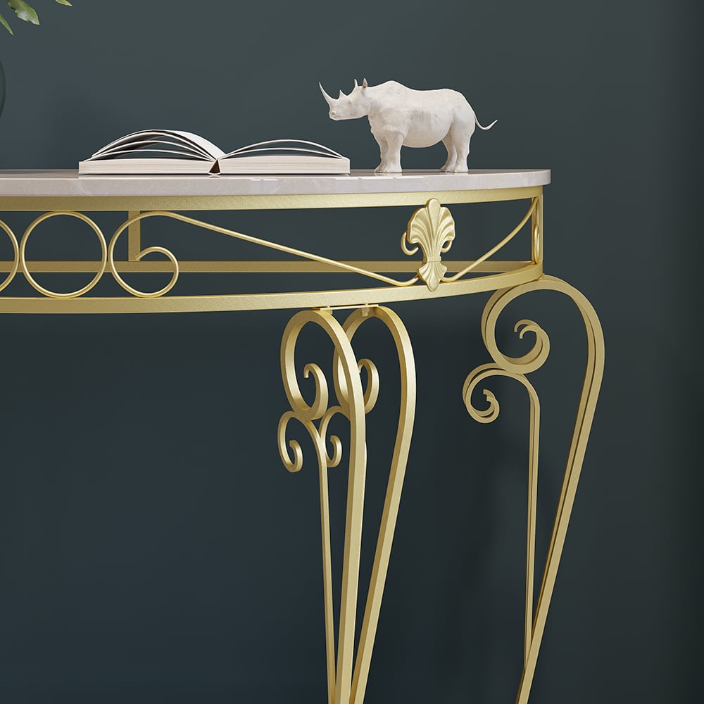 HMR - Modern Metal Console Table with Classical Frame in Gold