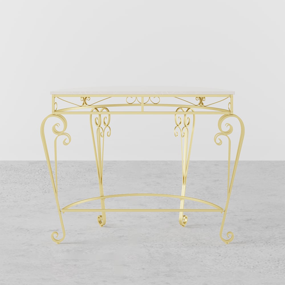 HMR - Modern Metal Console Table with Classical Frame in Gold
