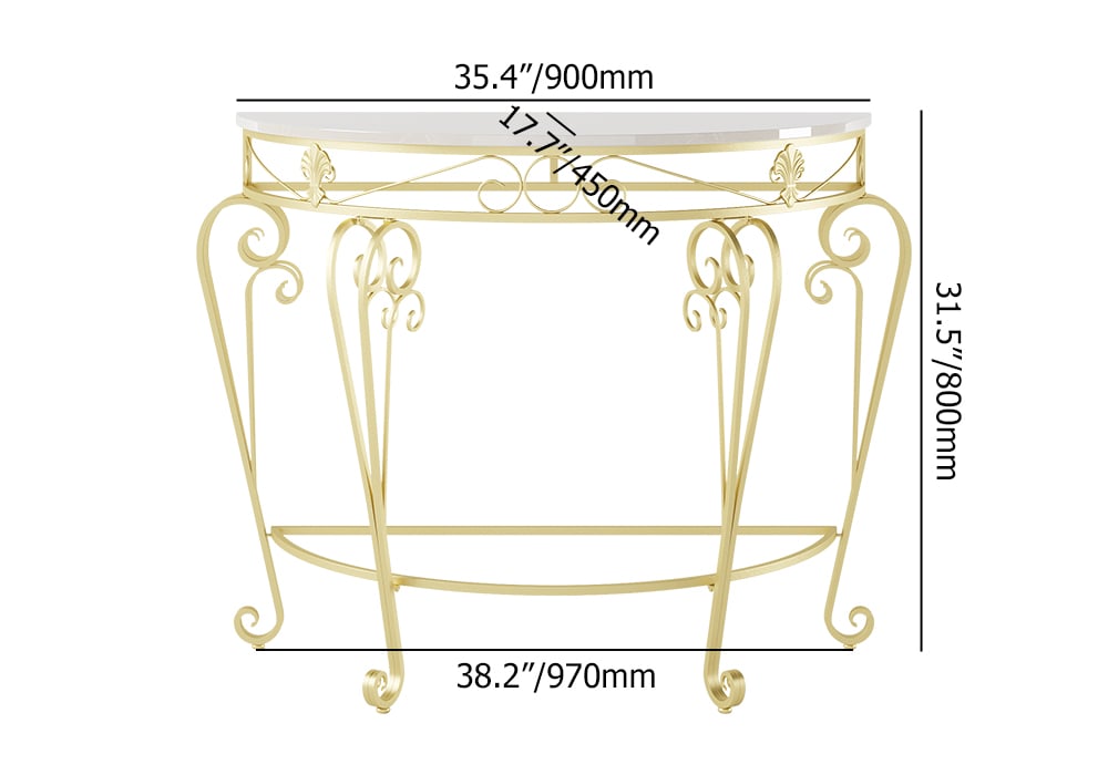 HMR - Modern Metal Console Table with Classical Frame in Gold
