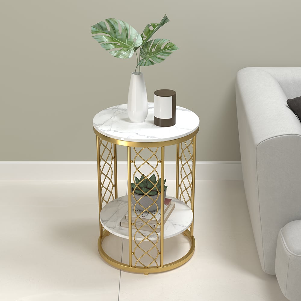 HMR - Round Marble Table with Storage in White