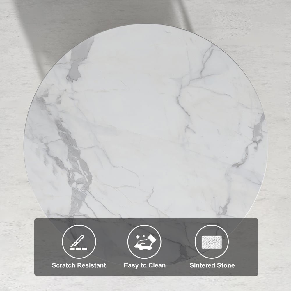 HMR - Round Marble Table with Storage in White